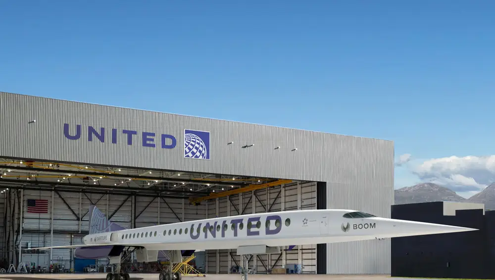 Recreación del Overture de Boom Supersonic con los colores de United