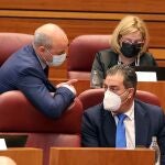 David Castaño, de Ciudadanos, conversa con el popular Salvador Cruz durante el Pleno de las Cortes