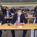 El presidente de la Diputación de Alicante, Carlos Mazón, hoy durante la jornada