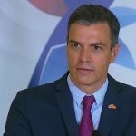 Pedro Sánchez, durante la rueda de prensa con el presidente de Costa Rica