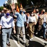 Casado, Ayuso y Almeida en la manifestación contra los indultos