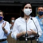 El presidente del PP Pablo Casado, el alcalde de Madrid, José Luis Martinez-Almeida, y la presidenta de la Comunidad de Madrid, Isabel Díaz Ayuso