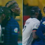 Momento en el que Antonio Rüdiger pone sus manos en el pecho de Paul Pogba y hace el gesto de morderle.