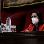 La ministra de Defensa, Margarita Robles, durante la clausura de las II Jornadas de Seguridad y Defensa para medios de comunicación