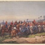 «Amotinados a punto de ser ajusticiados mediante cañones» (1858), acuarela de Orlando Norie (1832-1901)