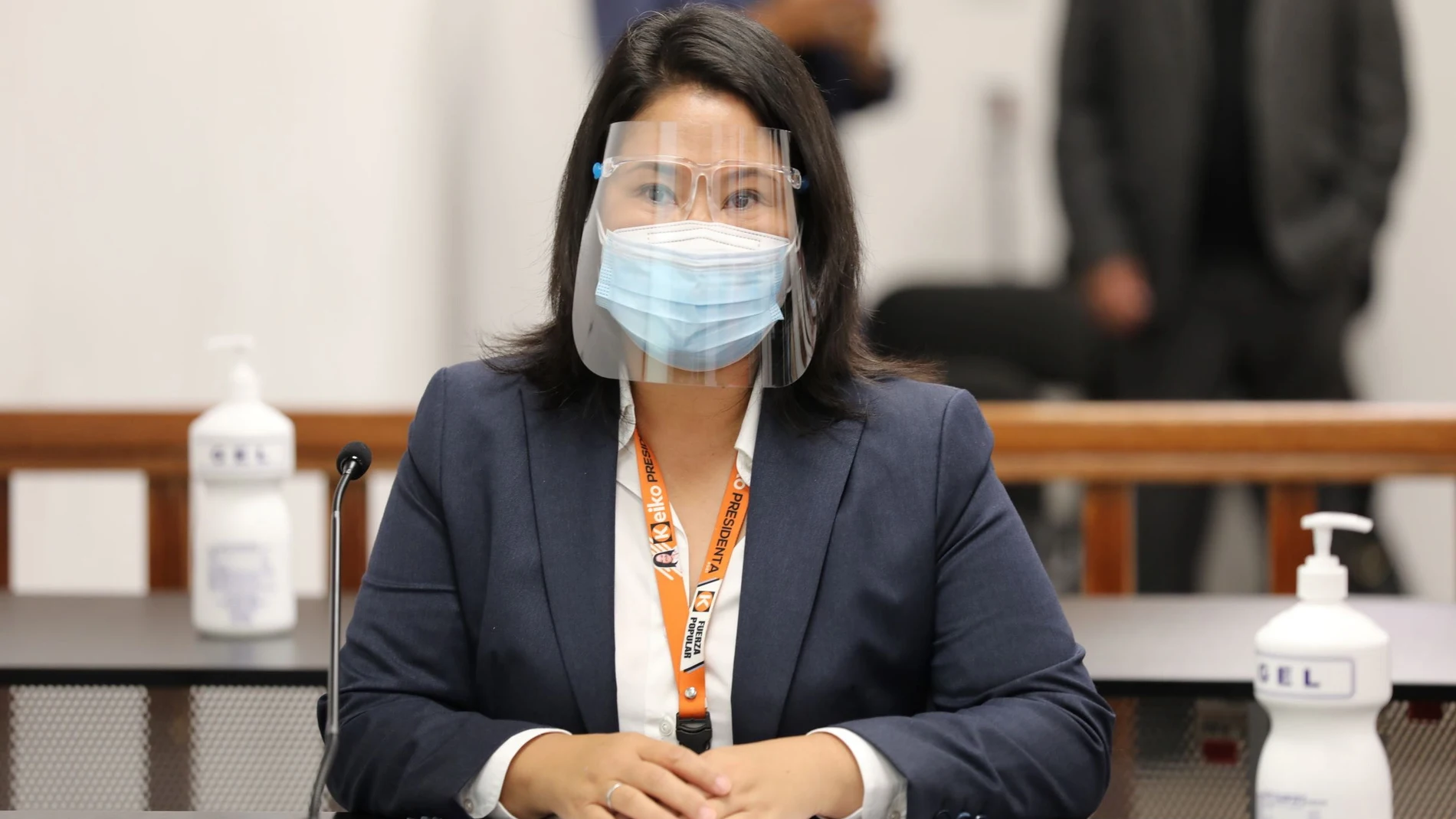 Lima (Peru), 21/06/2021.- A handout photograph made available by the Judicial Power shows Peruvian presidential candidate Keiko Fujimori, as she participates in a hearing in a court that will evaluate the request for preventive detention against her, in Lima, Peru, 21 June 2021. The Judicial Power analyzes this 21 June the request for preventive detention against Fujimori, requested by the prosecutor Jose Domingo Perez, a member of the Lava Jato special team, for allegedly having violated the restrictions imposed during the investigation that is taking place over alleged corruption. EFE/EPA/Peruvian Judicial Power / HANDOUT ONLY AVAILABLE TO ILLUSTRATE THE ACCOMPANYING NEWS MANDATORY CREDIT HANDOUT EDITORIAL USE ONLY/NO SALES