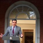 El presidente del Gobierno, Pedro Sánchez, durante la declaración institucional en la que ha defendido los indultos tras su aprobación