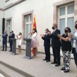 La presidenta del Parlament, Laura Borràs, recibe a los indultados del 1-O en la Cámara catalana a 28 de junio de 2021.