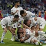 La selección italiana celebra uno de los goles que marcó a Bélgica en los cuartos de la Eurocopa