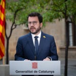 El president de la Generalitat, Pere Aragonès, durante una declaración institucional.