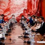 El presidente del PP, Pablo Casado, junto con la portavoz del partido, Cuca Gamarra, se reúnen con todos los sindicatos de Cuerpo Nacional de Policía y asociaciones de la Guardia Civi en el Congreso.