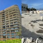 El antes y el después del edificio de Surfside, en Florida.