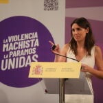 La ministra de Igualdad, Irene Montero, durante la presentación de la Iniciativa Punto Violeta en el Ministerio de Igualdad a 28 de julio de 2021