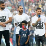 Gianluigi Donnarumma, Sergio Ramos y Lionel Messi, en la presentación del PSG