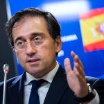 El Ministro de Asuntos Exteriores, Unión Europea y Cooperación, José Manuel Albares, en una rueda de prensa