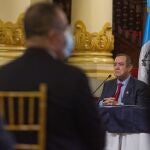 FILE - In this July 27, 2021 file photo, Guatemalan President Alejandro Giammattei attends a press conference at the National Palace in Guatemala City. Guatemalaâ€™s Attorney General has opened an investigation into allegations that Giammattei received bribes from Russian businessmen, the prosecutorâ€™s office said on Friday, Sept. 3, 2021. (AP Photo/Oliver de Ros, File)