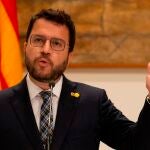 El presidente de la Generalitat, Pere Aragonès, en una comparecencia ante la prensa