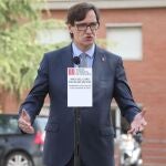 El presidente del PSC en el Parlament, Salvador Illa, en declaraciones en Cerdanyola del Vallès (Barcelona), a 13 de septiembre de 2021
