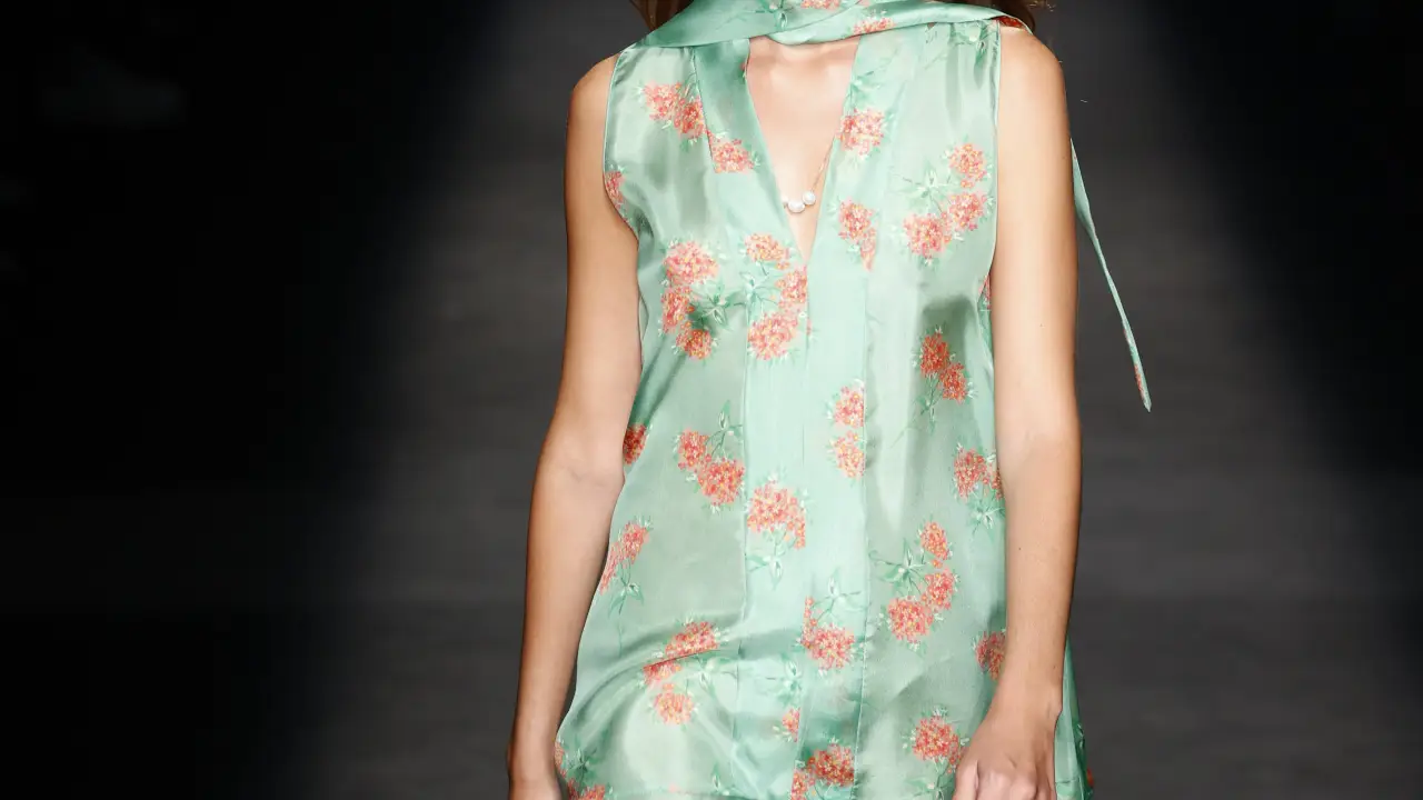 A model wears at collection runway a creation from “ Roberto Torretta “ during Pasarela Cibeles Mercedes-Benz Fashion Week Madrid 2021 in Madrid, on 17 September 2021.