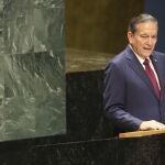 The President of Panama, Laurentino Cortizo addresses the 76th Session of the U.N. General Assembly at United Nations headquarters in New York, on Thursday, Sept. 23, 2021. (Spencer Platt/Pool Photo via AP)