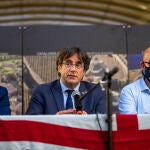 El expresidente de la Generalitat Carles Puigdemont, en una rueda de prensa a 25 de septiembre de 2021, en L’Alguer, Cerdeña (Italia).