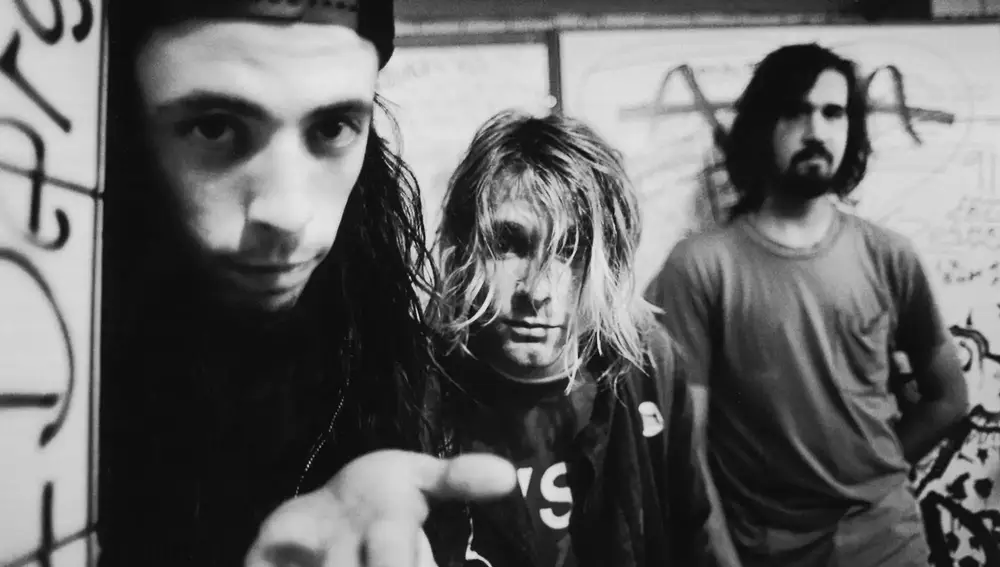 De izquierda a derecha, Dave Grohl, Kurt Cobain y Krist Novoselic, los miembros de Nirvana