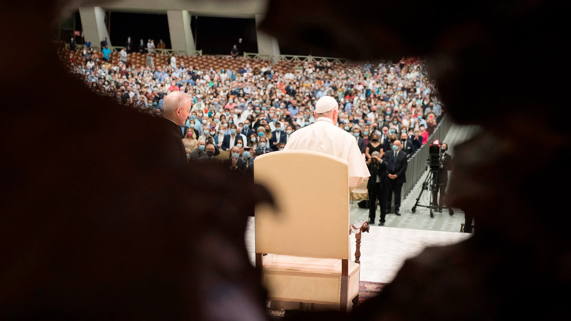 Vatican City (Vatican City State (holy See)), 29/09/2021.- A handout picture provided by the Vatican Media shows shows Pope Francis during the weekly general audience in Paolo VI Hall, Vatican City, 29 September 2021. (Papa) EFE/EPA/VATICAN MEDIA HANDOUT HANDOUT EDITORIAL USE ONLY/NO SALES