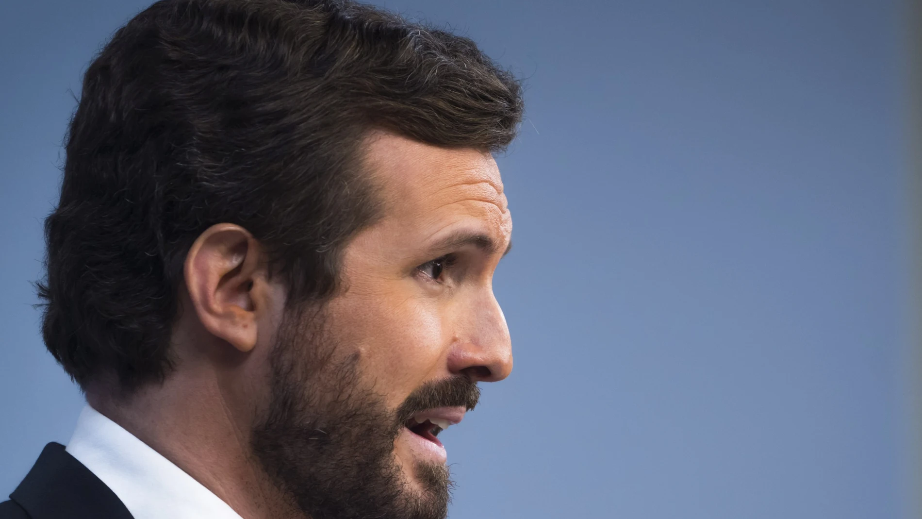 Pablo Casado durante una rueda de prensa para hacer balance del año 2020 en la sede de Genova