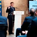 El president de la Generalitat, Ximo Puig, durante su intervención en el acto de entrega de los "Premios Turisme Comunitat Valenciana 2020"