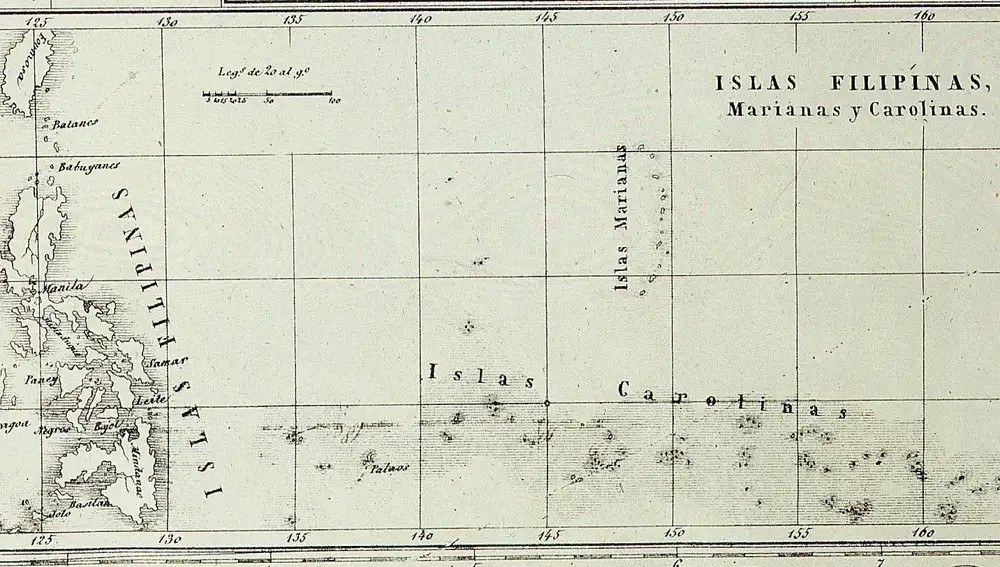 Posesiones españolas en el Pacífico en marzo de 1898. Fuente: Biblioteca Nacional de España