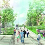 Acceso al paseo peatonal elevado al sur de la plaza