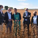 El consejero de Agricultura, Ganadería y Desarrollo Rural, Jesús Julio Carnero, visita un campo de soja en la provincia de Salamanca