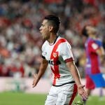 Falcao celebra el gol que dio la victoria al Rayo contra el Barcelona.
