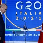 El presidente turco, Recep Tayyip Erdogan, durante la cumbre del G-20 celebrada el pasado fin de semana en Roma