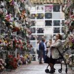 Una mujer observa la tumba de un familiar en el cementerio de San Rafael de Córdoba, durante la celebración del Día de todos los Santos. EFE/Salas