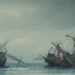 Recreación del naufragio de las tres naves españolas frente a Grange