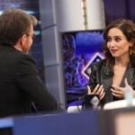 Isabel Diaz Ayuso, con Pablo Motos en El Hormiguero