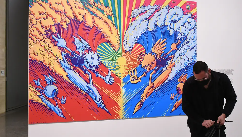 GRAF1360. LEÓN, 12/11/2021.- Vista de la exposición retrospectiva del diseñador gráfico Victor Moscoso, una de las figuras clave en el movimiento contracultural de los años 60 en Estados Unidos que se inaugura este viernes en el MUSAC (Museo de Arte Contemporáneo de Castilla y León) .EFE/J.Casares