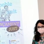 La vicepresidenta y portavoz del Consell, Mónica Oltra, durante la rueda de prensa posterior a la sesión plenaria celebrada este viernes