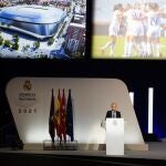 El presidente del Real Madrid, Florentino Pérez, durante las Asambleas Ordinaria y Extraordinaria de Socios Representantes del Real Madrid.