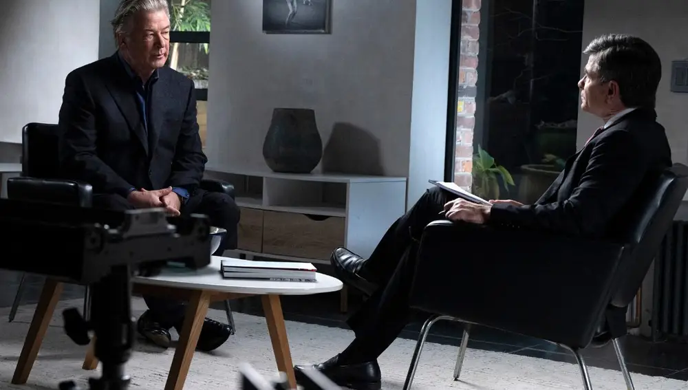 This image released by ABC News shows actor-producer Alec Baldwin, left, during an interview with “Good Morning America†co-anchor George Stephanopoulos. The hour-long interview about the fatal shooting on the set of Baldwin's film “Rust,†will air Thursday, Dec. 2 at 9 p.m. EST on ABC. (Jeffrey Neira/ABC News via AP)