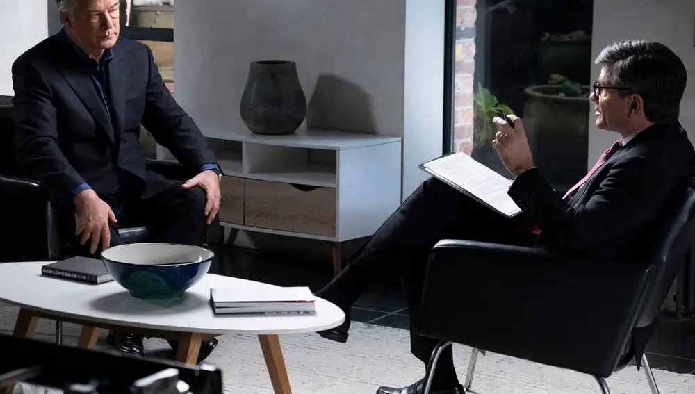 This image released by ABC News shows actor-producer Alec Baldwin, left, during an interview with “Good Morning America†co-anchor George Stephanopoulos. The hour-long interview about the fatal shooting on the set of Baldwin's film “Rust,†will air Thursday, Dec. 2 at 9 p.m. EST on ABC. (Jeffrey Neira/ABC News via AP)