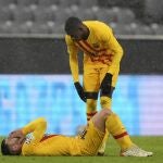 Jordi Alba, lesionado, tendido en el suelo del Allianz Arena