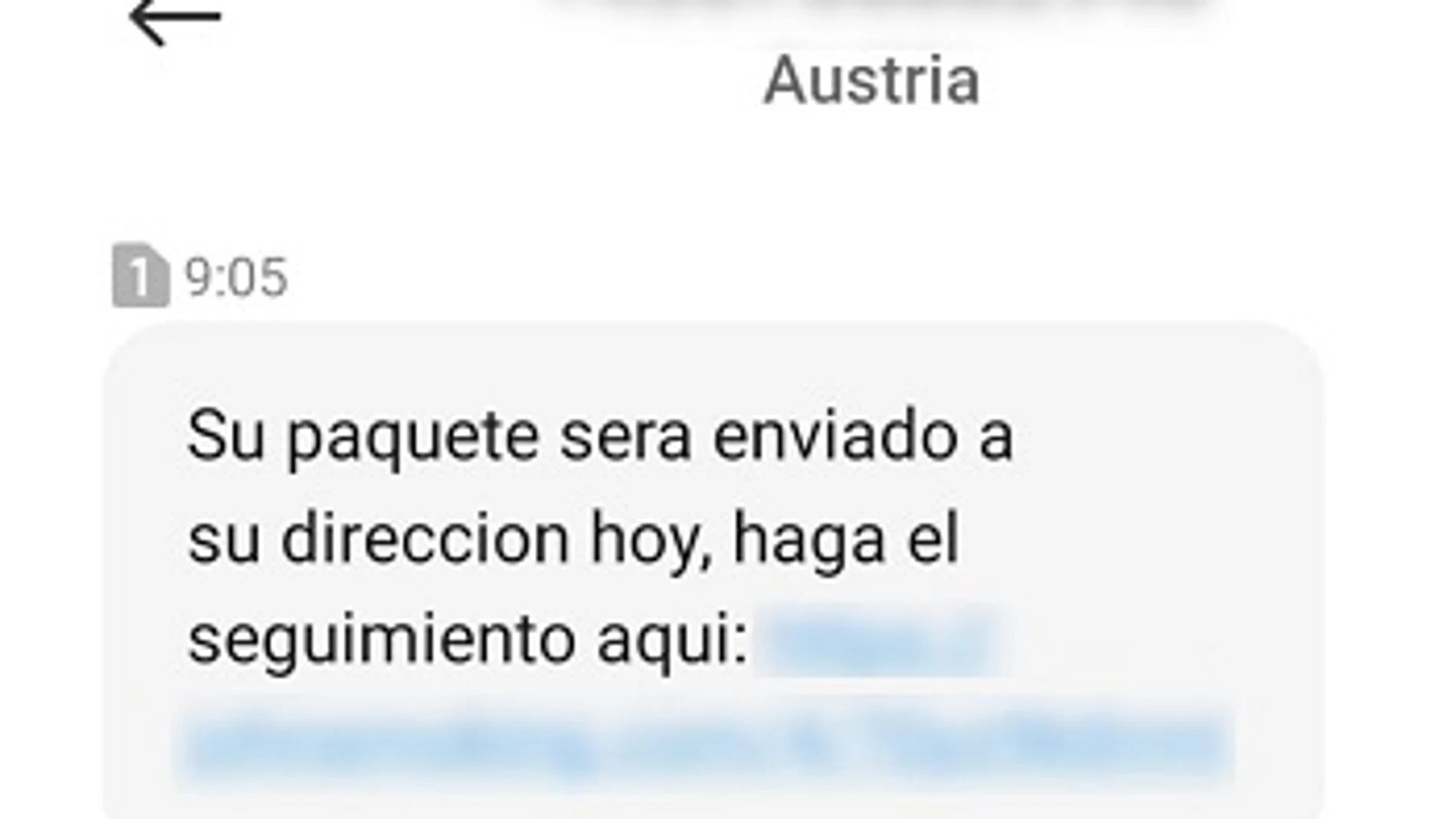 Otro de los SMS "smishing" de la campaña.
