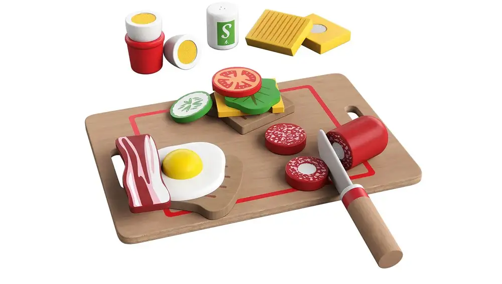 Juguete de madera para preparar el desayuno