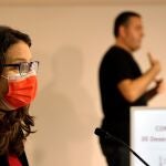La vicepresidenta y portavoz del Consell, Mónica Oltra, durante la rueda de prensa ofrecida este jueves tras la última sesión plenaria de 2021 celebrada por el Gobierno valenciano