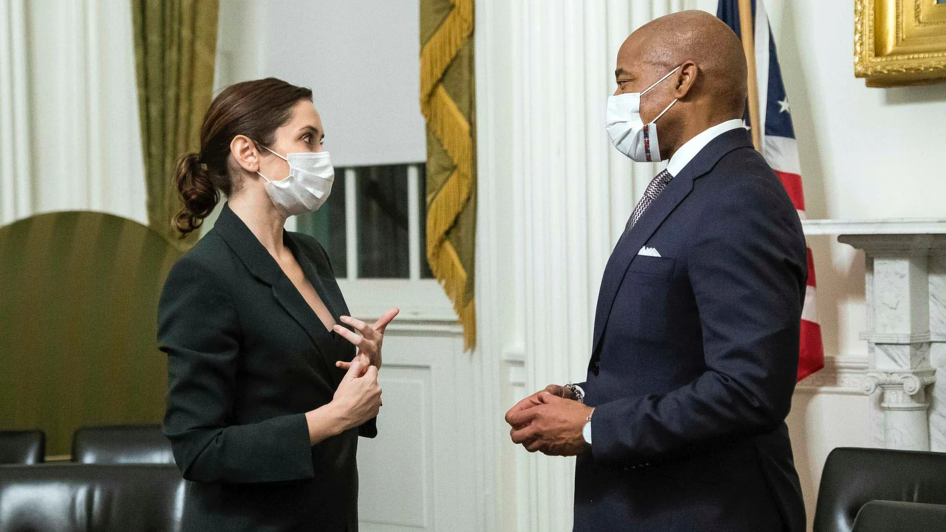 Isabel Díaz Ayuso, durante su reunión con el alcalde de Nueva York, Eric Adams