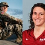 La capitana de la Armada Jennifer Peace y la nadadora Lia Thomas