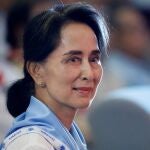 Yangon (Myanmar), 20/07/2019.- (FILE) - Myanmar State Counselor Aung San Suu Kyi wearing a Girl Scout uniform looks on during her swearing-in ceremony as chief of Myanmar scouts at the Yangon University Diamond Jubilee Hall in Yangon, Myanmar, 20 July 2019 (reissued 10 January 2022). Myanmar'Äôs ousted civilian leader Aung San Suu Kyi has been convicted of three criminal charges and sentenced to four years in prison in the second round of verdicts handed out by a court on 10 January 2022. (Birmania) EFE/EPA/NYEIN CHAN NAING