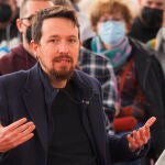 Pablo Iglesias, durante un acto en Valladolid donde aseguró: "Ya no soy político, puedo decir la verdad"